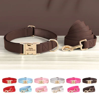 Personalized Dog Collar Nylon Leash Lead Soft Leather Fashion Pet Necklace S M L - image 1 of 4