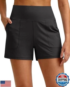 G4Free Womens Black Athletic Shorts High Waisted Running Shorts Trendy Summer - Picture 1 of 5