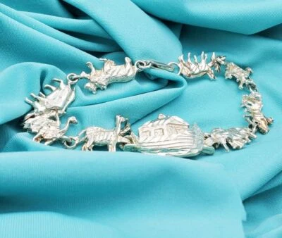 1970’s Vintage Sterling Silver Noah’s Ark Charm Bracelet, 7.5” Long - Image 1 of 4