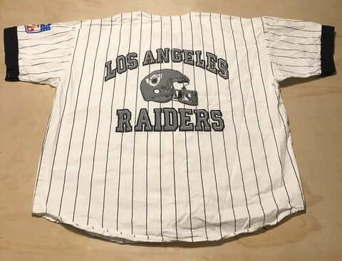T215 Vintage Los Angeles Raiders Pinstripe Baseball Jersey With Shorts Size XL Cover