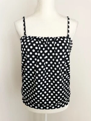 Venus Womens Tankini Swim Top Size 6 Black White Polka Dot Pleated Banded Hem - Image 1 of 4