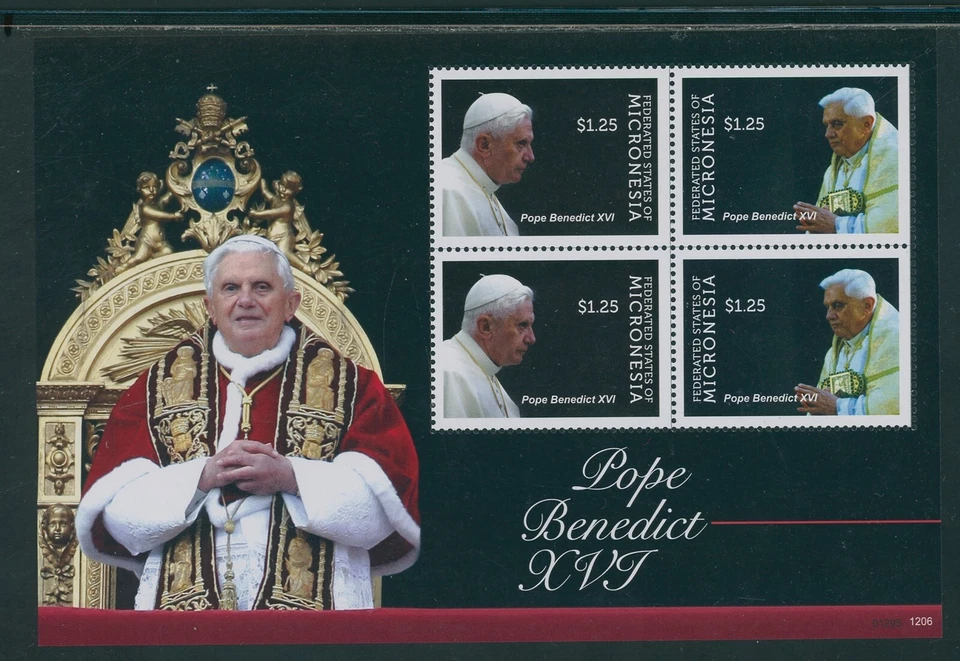 Micronesia Scott #963 MNH SHEET of 2 PAIRS Pope Benedict XVI CV$10+ - Image 1 of 1