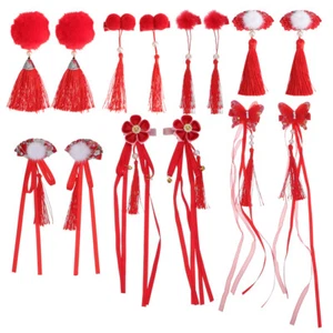 7 Pairs New Years Hair Clips Hair Jewelry Chinese Ribbon Headpiece for Girls - Picture 1 of 12