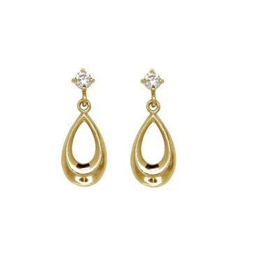 Pendientes colgantes de oro amarillo de 14k con lágrima de circón para bebé con tornillo trasero Foto 1 de 3