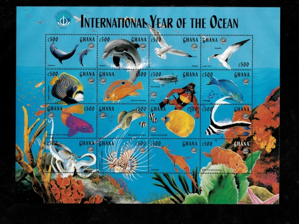 Ghana 1998 - Year of the Ocean - Sheet of 16 Stamps - Scott #2059 - MNH - Image 1 of 1