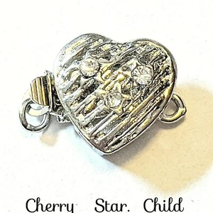 Silver pl filligree stripe rhinestone set stars clasp 1 strand heart findings - Picture 1 of 4
