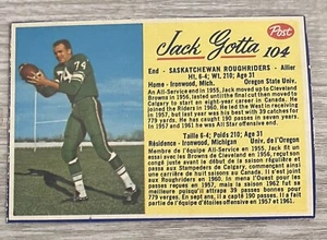 1963 POST CFL FOOTBALL #104 JACK GOTTA Saskatchewan Roughriders Oregon State O - Picture 1 of 2