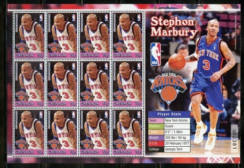 Grenada 2004 - NBA New York Knicks - Stephon Marbury - Sheet of 12 Stamps - MNH Cover