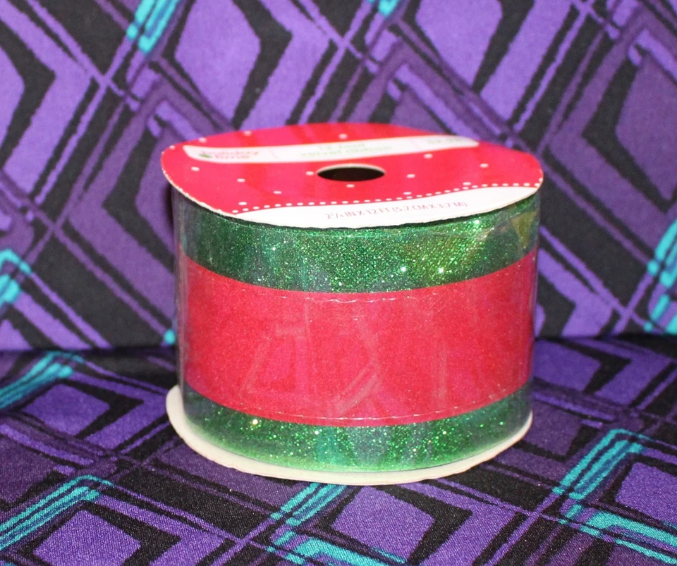 Holiday Time Velvet Stripe Ribbon Red and Green 2 1/4" x 12' New Spool S13 - Image 1 of 1