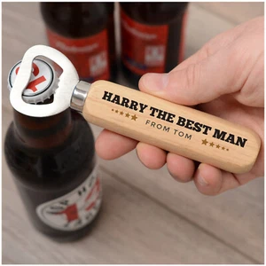 PERSONALISED Wooden Bottle Opener Best Man Usher Groomsman Thank You Gifts - Picture 1 of 2