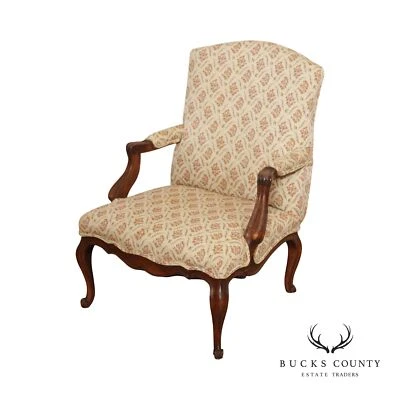 Antique French Louis XV Style Carved Walnut Fauteuil Armchair - Image 1 of 4