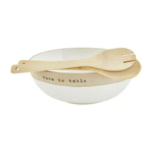 Mud Pie E4 Farmstead Salad Bowl Set 4.5"H x 12" dia | utensils 11.5" 46000247 - Picture 1 of 3