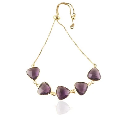 Beautiful Amethyst Quartz Look Cain Slider Bracelet, CZ Quartz Handmade Bracelet - Image 1 of 4