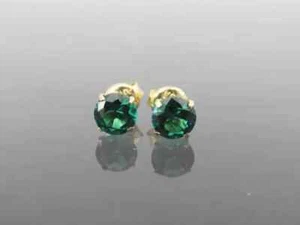 2.00Ct Round Cut Natural Green Emerald Stud Earrings 14K Yellow Gold Plated - Picture 1 of 9