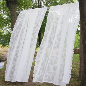 Voile Net Curtain Panels Sheer Slot Top Transparent Lace Floral Curtains Drapes