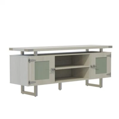 Mueble moderno de madera Safco Mirella con puertas de vidrio en fresno blanco Foto 1 de 4