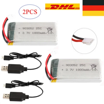 2 Stück 3.7v 1800mah Lipo Akku 25c Xh2.54 Stecker Mit Usb Ladegerät Für Rc Drone - Bild 1 von 4