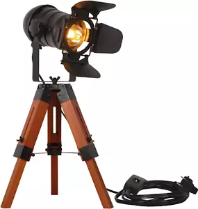 Modern Industrial Vintage Tripod Floor Table Lamp - Metal Wooden Nautical Cinema - Picture 1 of 9