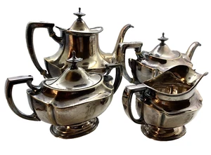 Reed Barton Kaffee Tee Set 4 tlg Versilbert 3950 Antik Monogramm Elegant Panel - Bild 1 von 12