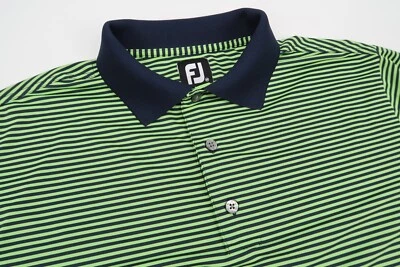 Camisa Polo Footjoy Para Hombres Mediana Verde Azul Marino Rayas Golf PGA Tour Performance Foto 1 de 4