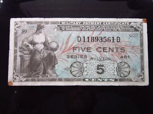 USA MPC Series 481 5 Cents Plate 59 3561# Military Payment Certificate Money - Picture 1 of 2