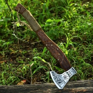 Viking Axe - Carbon Steel Blade & Rosewood Handle, Leather Sheath - Handmade AU - Picture 1 of 7