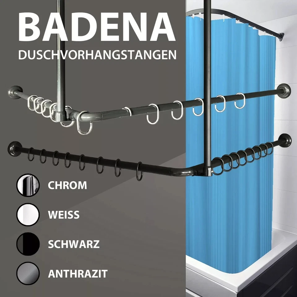 Shower Curtain Rod Angle Bar U, L, Shape up to 3m inc Rings - Image 1 of 4