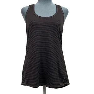 Athleta Womens Small Striped Racerback Tank Top Black Brown Scoop Neck - Picture 1 of 7