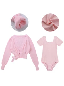 Kids Girls Leotard With Cardigan Performance Bolero Shrug Children Sports Set - Picture 1 of 28