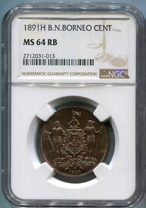British North Borneo - 1891H Cent in NGC MS64 RB  - Picture 1 of 2