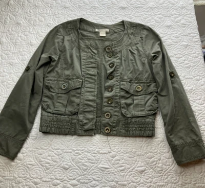 Chaqueta Corta Charlotte Russe Talla Pequeña 100% Algodón Verde Ejército Moto LEER Foto 1 de 4