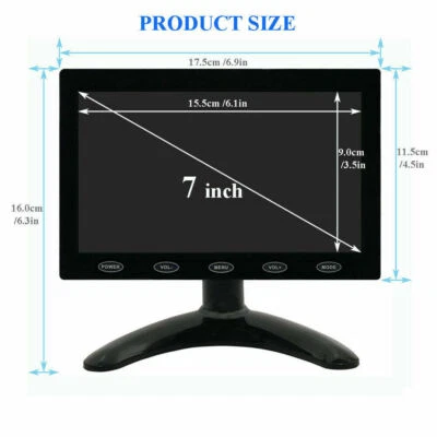 Dual HDMI 7" LCD CCTV USB Power HD PC Monitor Screen AV/RCA/VGA/SD for DSLR - Image 1 of 4