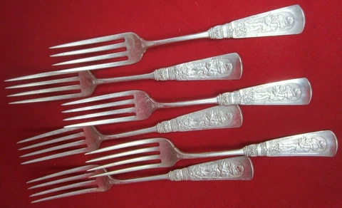 Fontainebleau Dinner Size Forks Set of 6 Mono "W" 7 5/8" Gorham Sterling Silver Cover