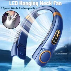 Portable Neck Fan Bladeless Hanging Air Cooler Rechargeable W/5 Model &LED Light - Picture 1 of 11