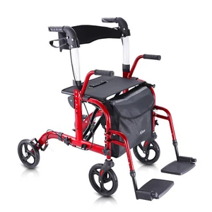 Altus Hybrid Duo 2-in-1 Mobility Rollator and Transit Wheelchair Combo Red Frame - Picture 1 of 8