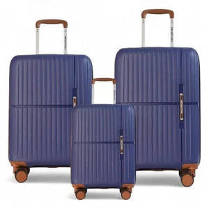 Hard Shell Blue Strong Suitcase Set 8 Wheel Cabin Luggage Holiday Travel Case - Picture 1 of 37