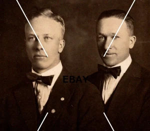 C 1918 - 1930s OOAK RPPC Postcard 2 White Men Suits Bow Ties AZO BW - Picture 1 of 3