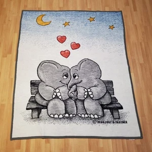 Manta de elefantes Biederlack Moon Stars Hearts 1986 Gebr Jost Partner 65” x 55” - Imagen 1 de 9
