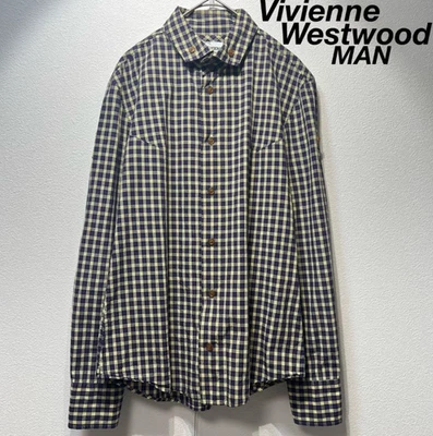 Camisa masculina vintage Vivienne Westwood MAN design listrado orbe 44 usada do Japão - Imagem 1 de 4