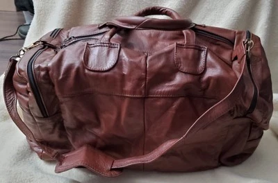Vintage Soft Brown Leather Patchwork Duffle Bag Overhead Travel 24" Ideal zip - Image 1 of 4
