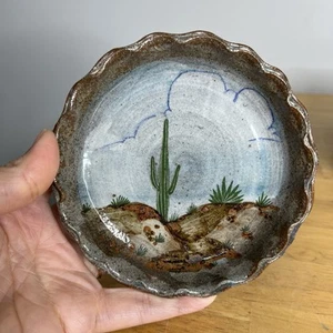 VTG Southwest Ceramic Art Studio Pottery Dish Signed Cactus Desert Ashtray 5.25” - Picture 1 of 22