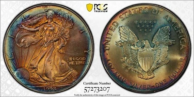 1998 PCGS MS68 - Toned 1 oz Silver American Eagle SAE US $1 Coin #56578A - Image 1 of 4