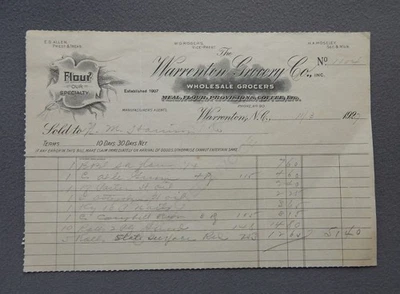 Warrenton Grocery Co. Billhead 1927 - Warrenton North Carolina NC Foto 1 de 3