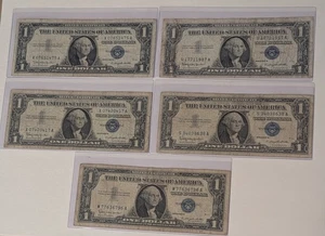 US Five Series 1957-B, $1 Silver Certificates, Blue Seal - Picture 1 of 2