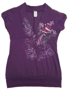 Y2K Wet Seal Top S Damen lila Kreuz Herz Fee Grunge V-Ausschnitt Babydoll Größe - Bild 1 von 8