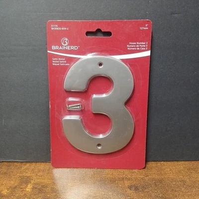 Dirección de casa de puerta Brainerd número de calle #3 níquel satinado 5" 127 mm 5 pulgadas Foto 1 de 3