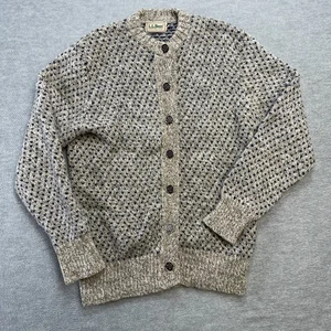 Vintage LL Bean Sweater Womens XS/Small Beige Birdseye Chunky Knit Cardigan Wool - Picture 1 of 13