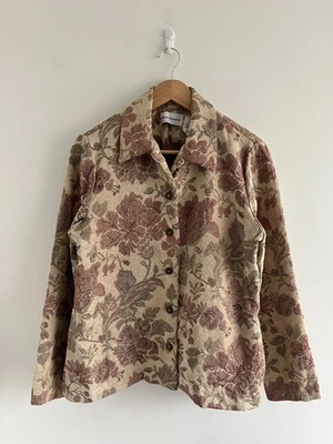 Vintage Alfred Dunner Beige Pink Floral Tapestry Jacket Womens Size L - Image 1 of 4