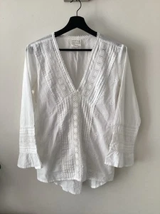 Gorgeous Ladies Aspiga White Patterned Top, UK Size S, Good Condition - Imagen 1 de 5