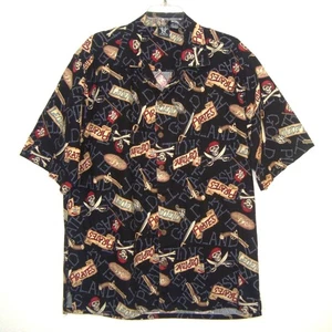 SEA WOLF Mens Pirates Button Up Shirt Size L Skull Crossbones Swords Gold Island - Picture 1 of 10